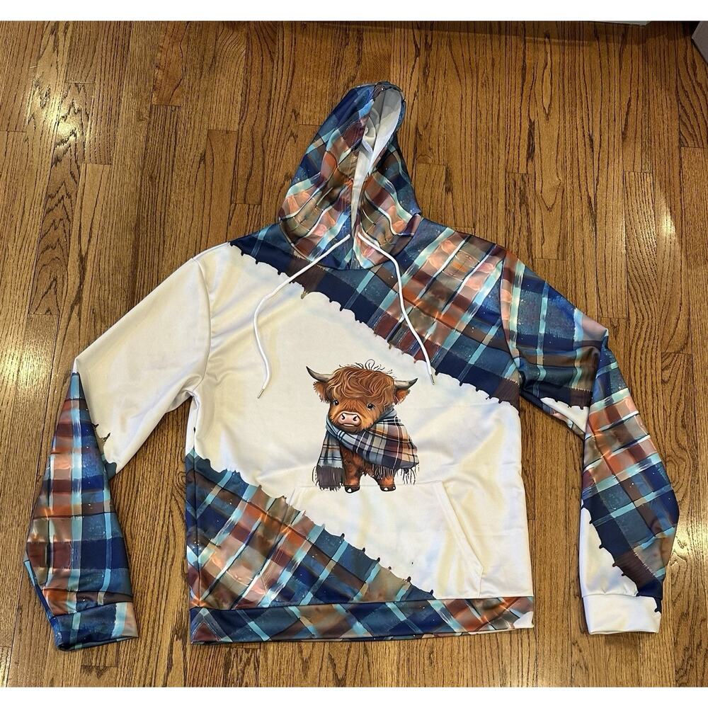 Men’s 4XL Highland Cow Hoodie Big & Tall Plaid Graphic Pullover Sweatshirt
